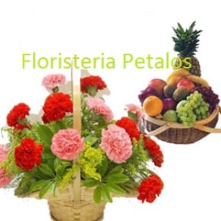 Cesta de frutas y cesta de flores Leoneda
