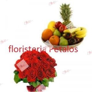 Cesta de fruta y bouquet Lourdes